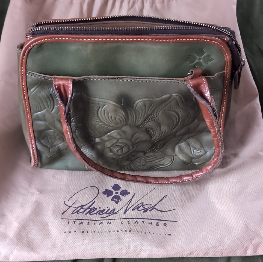 Patricia Nash Green and Brown Floral Shoulder Bag